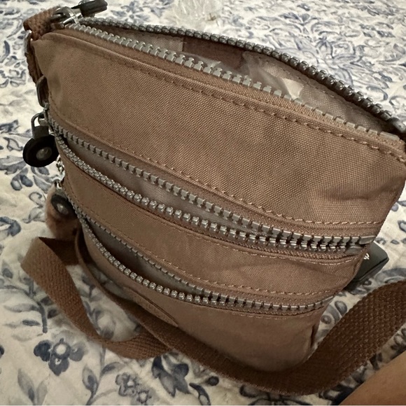 Kipling Keiko Metallic Triple Zip Crossbody Mini Bag - Hazelnut - Picture 6 of 10